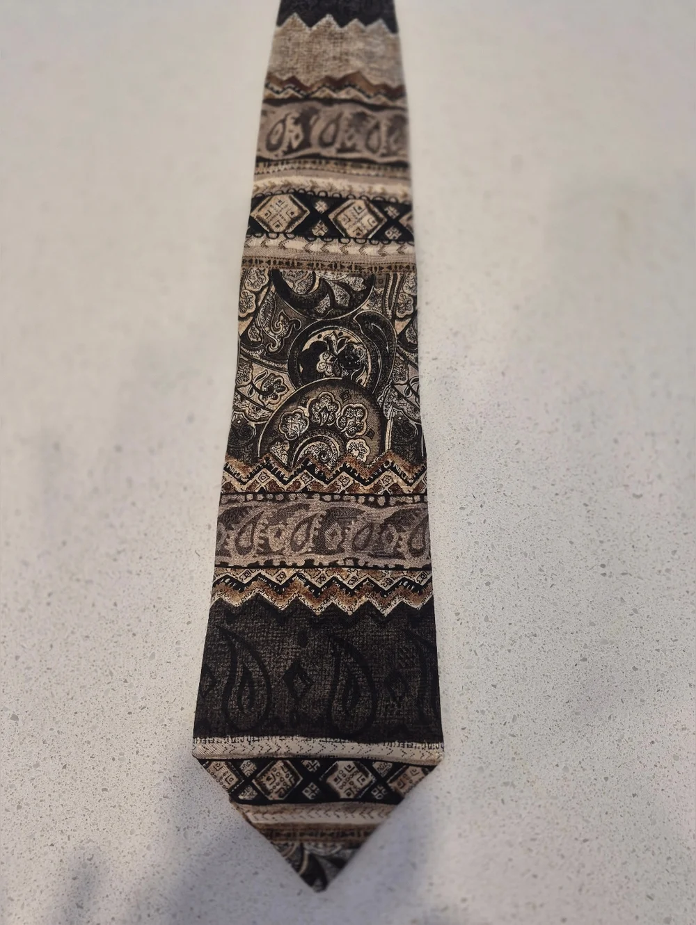 Vintage Brown and Black Paisley-Stripe Tie - Picture 2 of 8